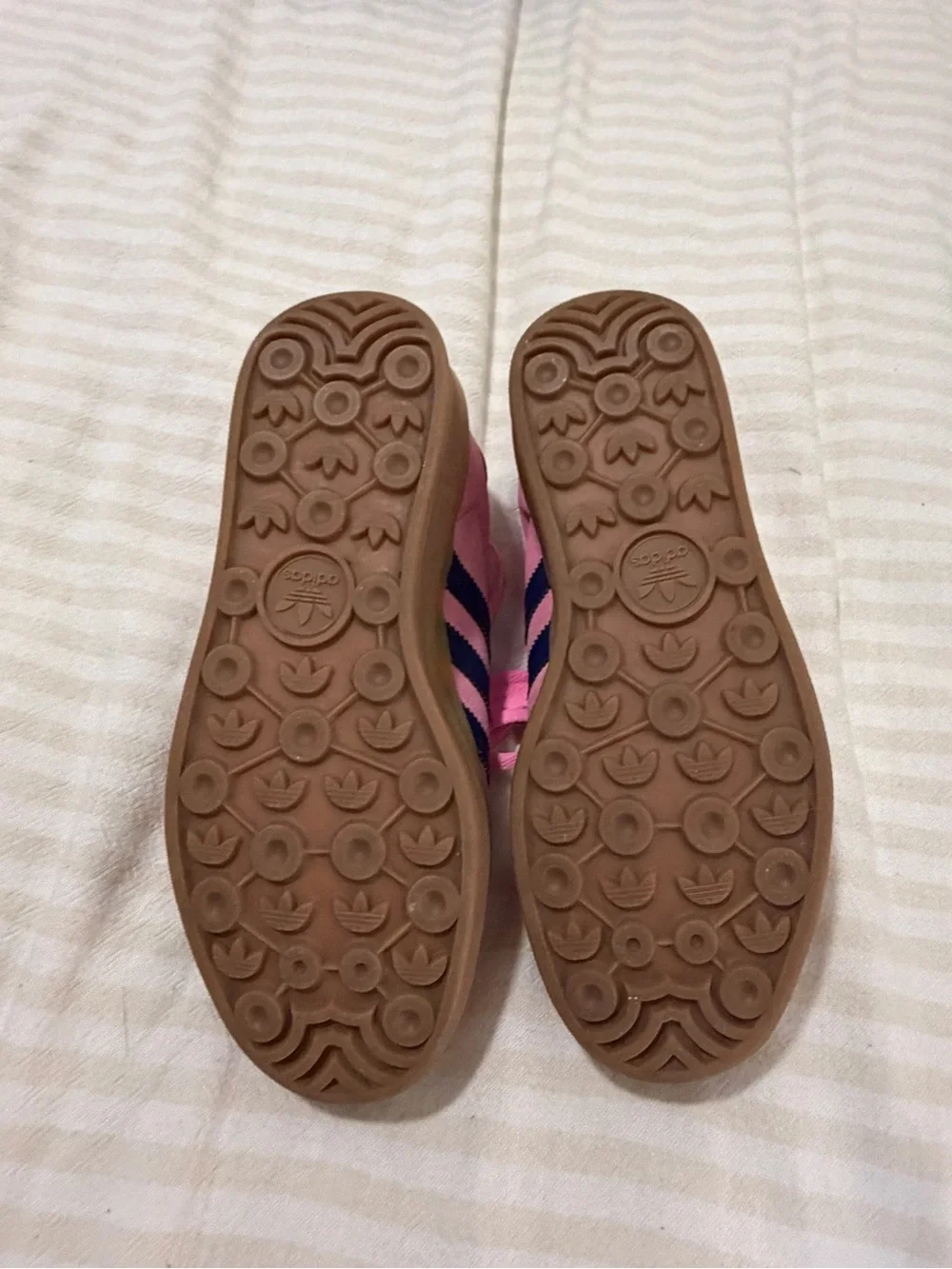 adidas Kids Pink Suede Sneakers with Navy Stripes